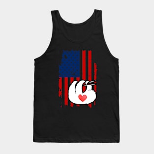 Sloth Merica Usa American Flag Tank Top